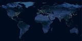 Earth at night, world map with city lights showing human activity in North America, Europe and East Asia from space. Elements of this image furnished by NASA.