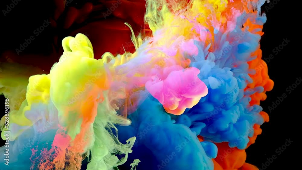4K, Color drops in water, abstract color mix, drop of Ink color mix paint falling on water Colorful ink in water, 4K footage,