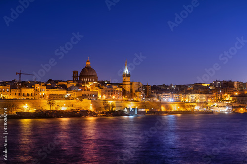 Valletta City Skyline At Night In Malta © Artur Bogacki