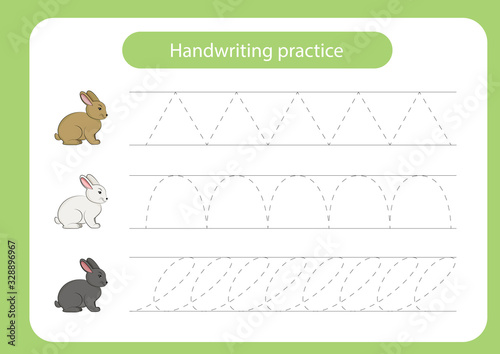 Rabbit and carrot. Animals theme. Handwriting practice sheet