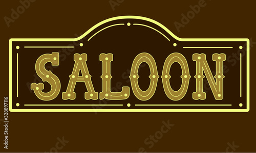 Saloon. Vintage western style lettering with frame. Brown-yellow palettte.