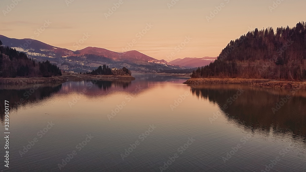 scenic image of lake at sunset with nice colour