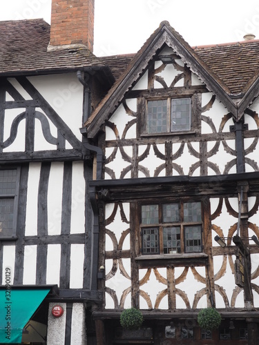 a decorative timbered house from the tudor era in England, uk