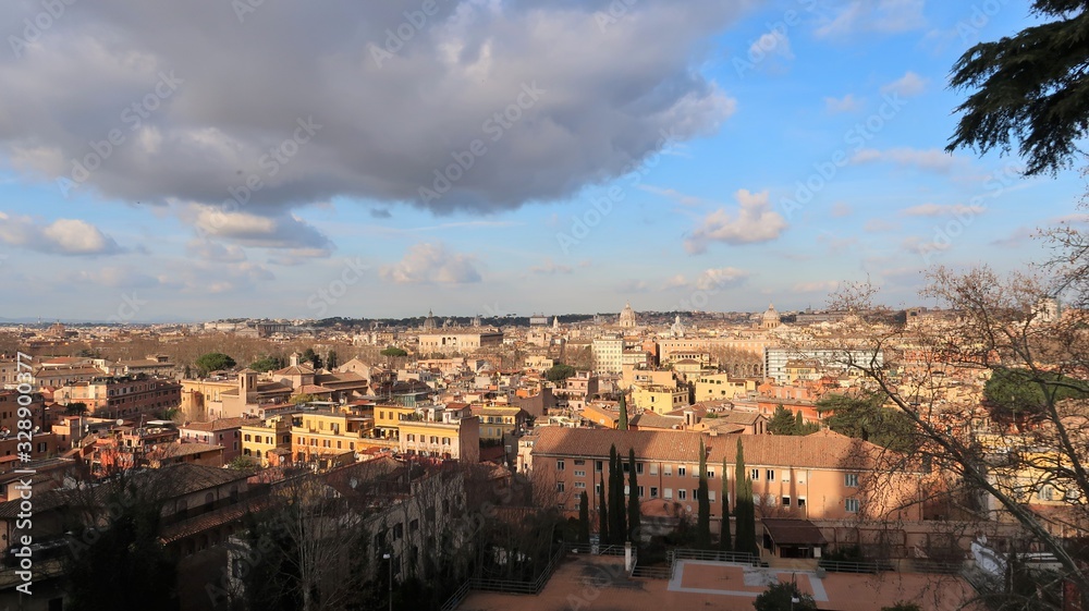 Panorama sur la ville de Rome depuis la colline du Gianicolo / Janicule (Italie)