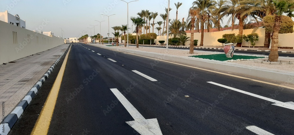 Renovated road with bright new road markings