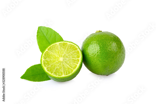Fresh lime with leaf on white background