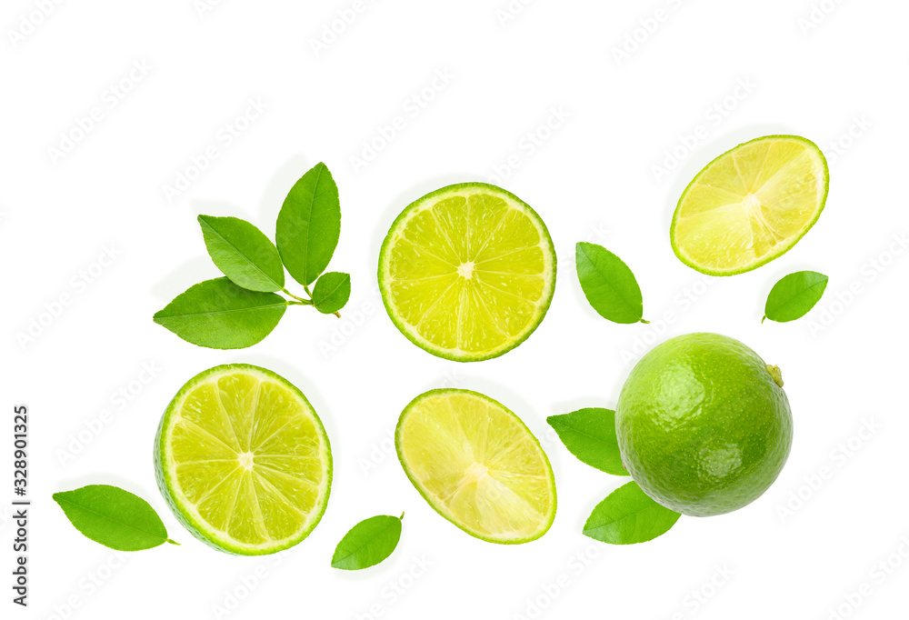 Fresh lime with leaf on white background