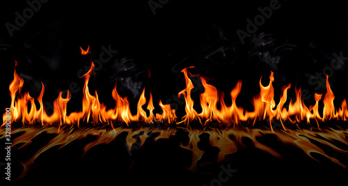 Fire flames with shadow and smoke on Abstract art black background