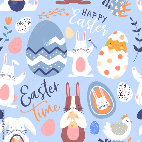 Happy easter cute baby rabbit seamless pattern