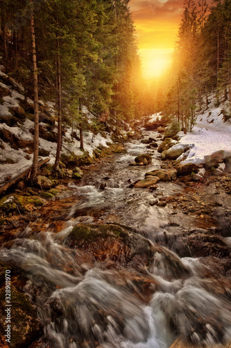 view of the mountain stream in the Polish mountains