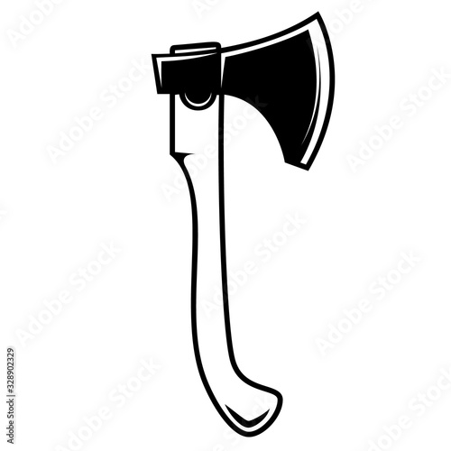 Illustrations of lumberjack hatchet in engraving style. Design element for logo, label, emblem, sign. Vector illustration