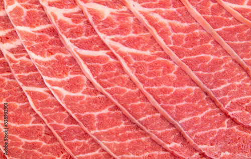 Raw premium beef slices close up