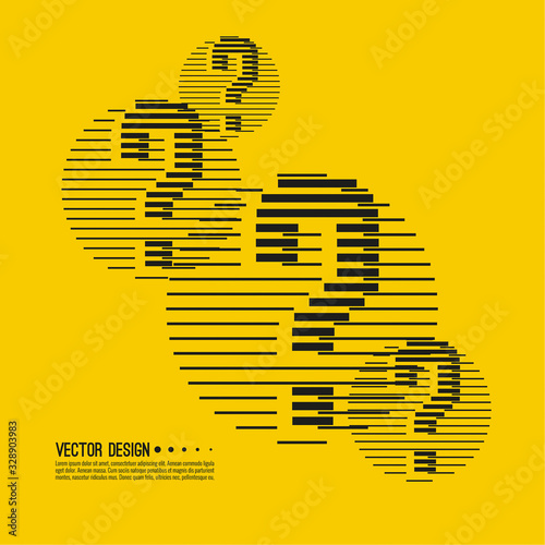 Question mark icon made of horizontal lines. Help symbol. FAQ sign on yellow background. vector. minimal. Quiz symbol.