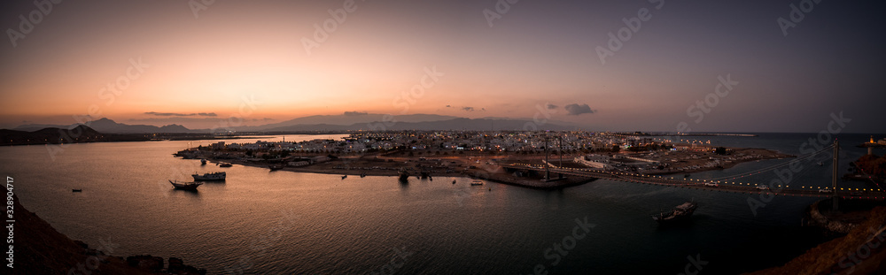 Beautiful pano of a sunset at Sur's bay, Oman