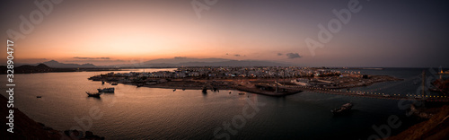 Beautiful pano of a sunset at Sur's bay, Oman