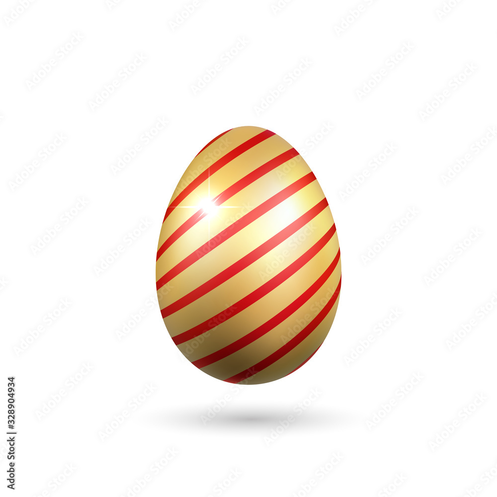 Easter egg 3D icon. Gold red egg isolated white background. Golden design template, decoration Happy Easter celebration. Holiday element. Shiny pattern. Traditional symbol spring. Vector illustration Easter egg 3D icon. Gold red egg isolated white background. Golden design template, decoration Happy Easter celebration. Holiday element. Shiny pattern. Traditional symbol spring. Vector illustration