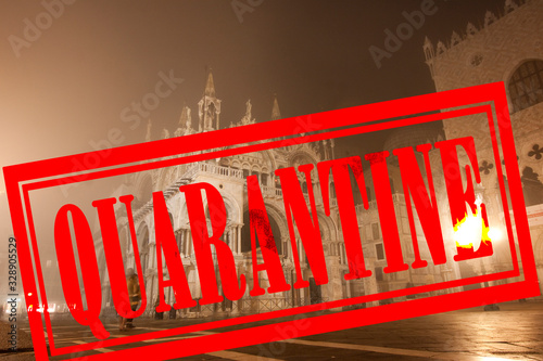  quarantine warning Italy, Lombardy region, Venice placed under quaeantine over coronavirus disease outbreak. COVID-19 alert sign photo