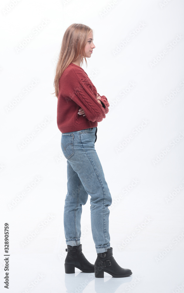 full length . modern young woman stepping forward full length . modern young woman stepping forward