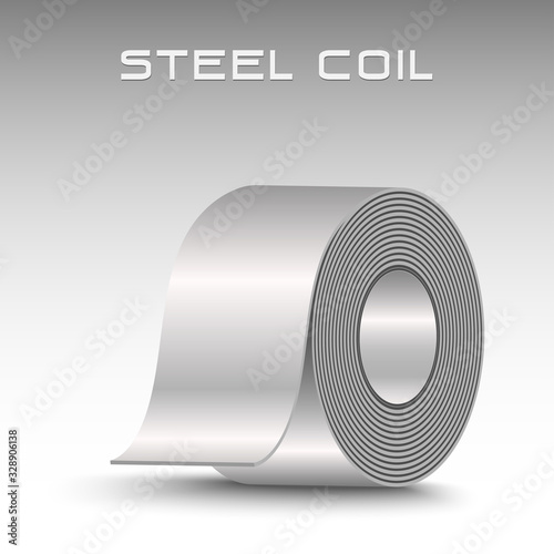 Rolled steel coil, straps, strip. Plate metal sheet industry, 3D icon vector