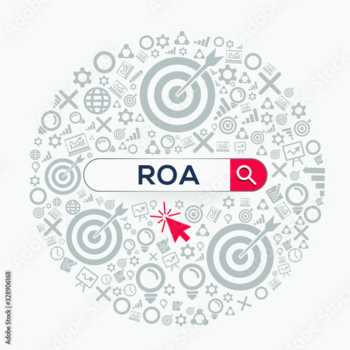 ROA mean (return on assets) Word written in search bar ,Vector illustration.