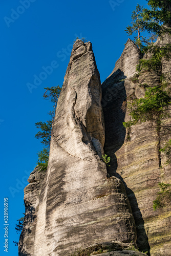 Adrspach Teplice rocks, the sandstone landscape in Bohemia, Czech Republic. Cliffs and mountains in Adršpach-Teplice Rocks. Adersbach-Weckelsdorfer Felsenstadt, Europe hills.