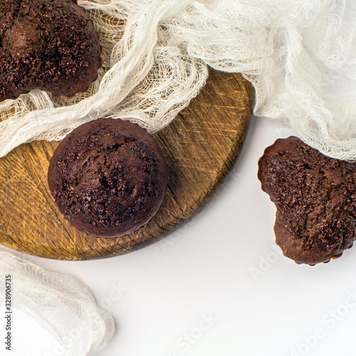 Chocolate muffins. Top view