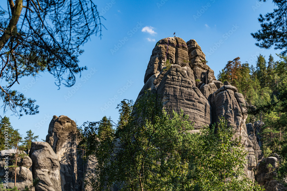 Adrspach Teplice rocks, the sandstone landscape in Bohemia, Czech Republic. Cliffs and mountains in Adršpach-Teplice Rocks. Adersbach-Weckelsdorfer Felsenstadt, Europe hills.