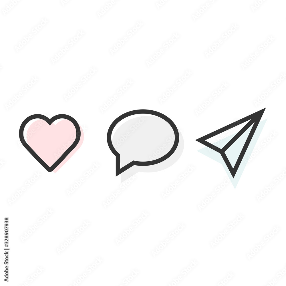 Abstract vector line icons design. Like, comment and share icon set. Social media notification comment like icon Abstract vector line icons design. Like, comment and share icon set. Social media notification comment like icon