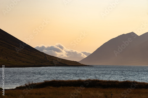 Summer dramatic sunset in the westfjords of Iceland.