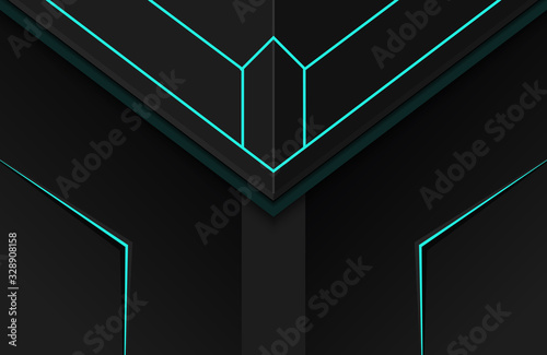 3d realistic dark techno background. Illustration Abstract geometric shape modern futuristic, mechanical, science, technology background. Dark Elegant gaming wallpaper