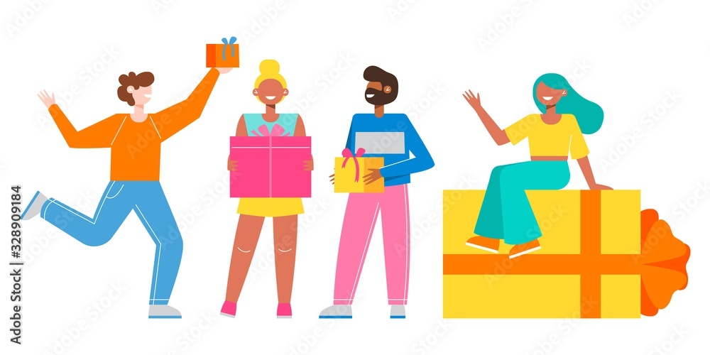 Vector set of people with gifts Vector set of people with gifts