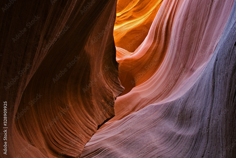 Landscape of Lower Antelope Slot Canyon aglow with reflected sunlight, Arizona, USA Landscape of Lower Antelope Slot Canyon aglow with reflected sunlight, Arizona, USA