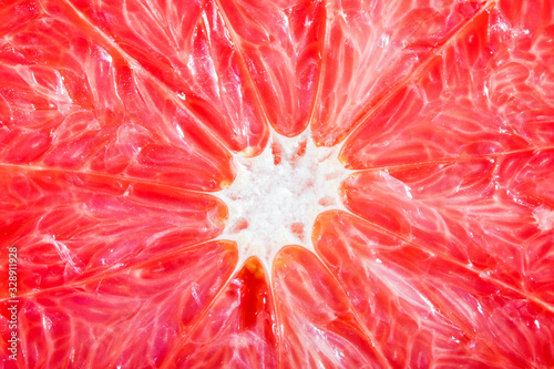 closeup of red grapefruit, flat lay, macrophotography