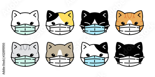 cat vector face mask covid19 kitten corona virus pm 25 icon head logo pet symbol character cartoon doodle illustration design