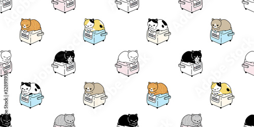 cat seamless pattern kitten vector calico sleeping rice cooker cook scarf isolated repeat background cartoon tile wallpaper doodle illustration design