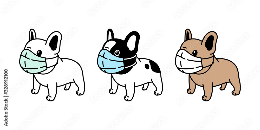 Fototapeta premium dog vector face mask covid-19 french bulldog coronavirus virus pm 25 icon logo pet symbol cartoon character doodle illustration design