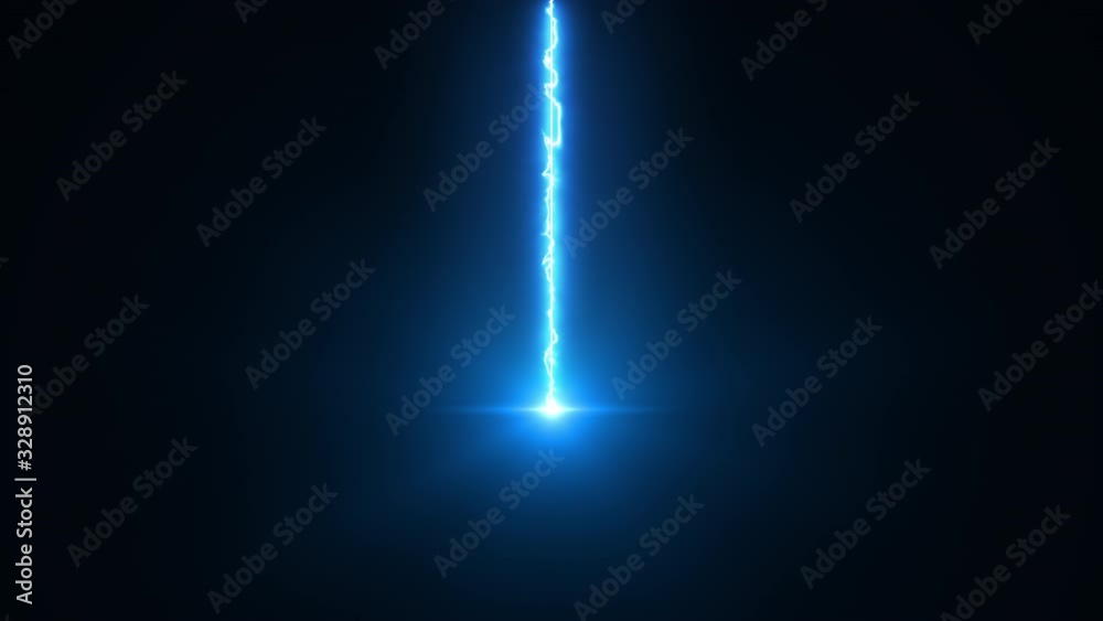 Laser beam falls from top to bottom, 3d rendering backdrop. Computer generated an electric discharge