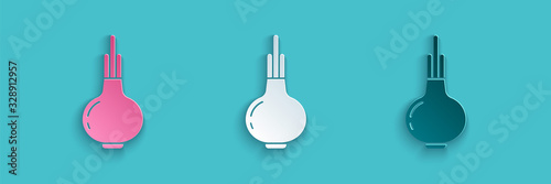 Paper cut Onion icon isolated on blue background. Paper art style. Vector Illustration