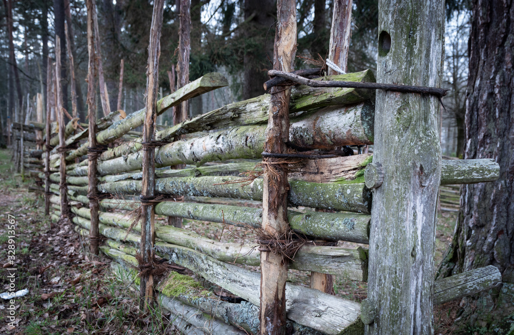 Traditional hand made swedish scandinavian wooden fence _