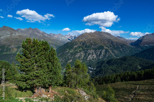 Mountains and peaks landscape covered with glaciers and snow, natural environment. Hiking in the Gaislach. Ski resort in Tirol alps, Austria, Europe