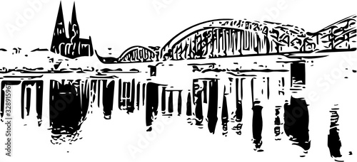 vector illustration of Cologne, bridge and cathedral