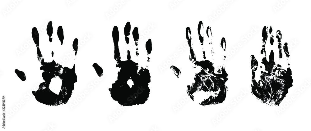Hand print set. Human handprint silhouette. Grunge texture vector illustration
