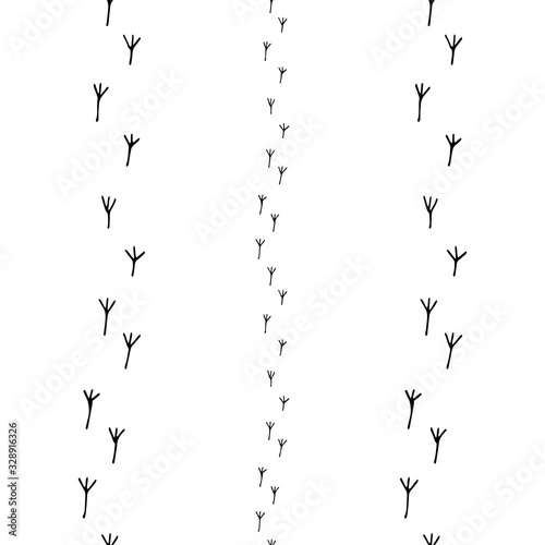 Vector background with bird footprint. Vector seamless tracks isolated on white background. Black bird footprints footprint. Simple illustration for website design, covers, paper, tape, books