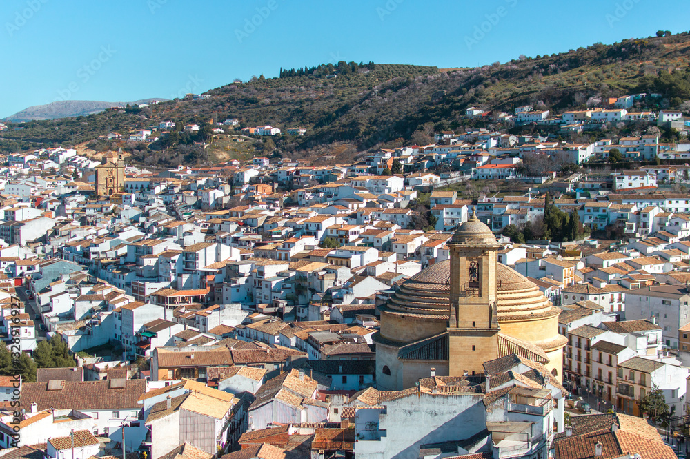 Beautiful village of Montefrio, Granada (Andalusia), Spain. Views of the town, the church (Iglesia de la Encarnación) and mountains.