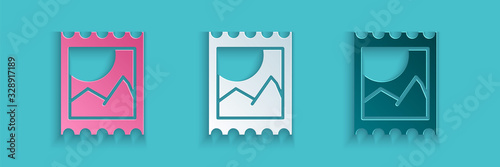 Paper cut LSD acid mark icon isolated on blue background. Acid narcotic. Postmark. Postage stamp. Health danger. Paper art style. Vector Illustration