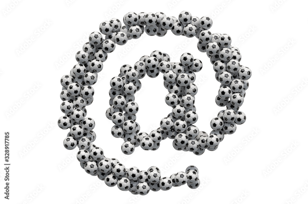 E-mail, at sign from soccer balls, 3D rendering E-mail, at sign from soccer balls, 3D rendering