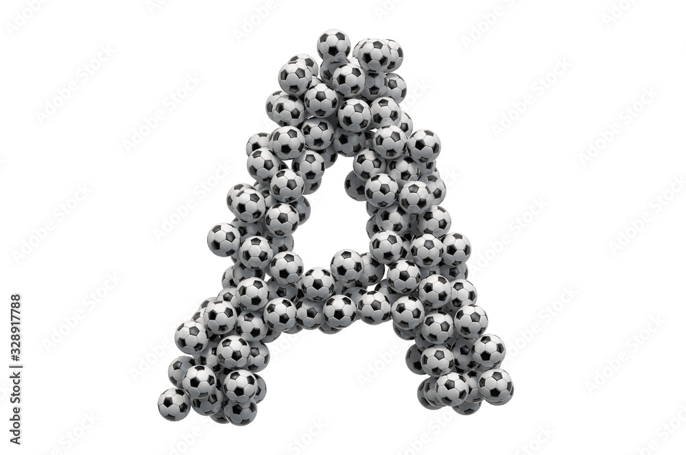 Letter A from soccer balls, 3D rendering Letter A from soccer balls, 3D rendering