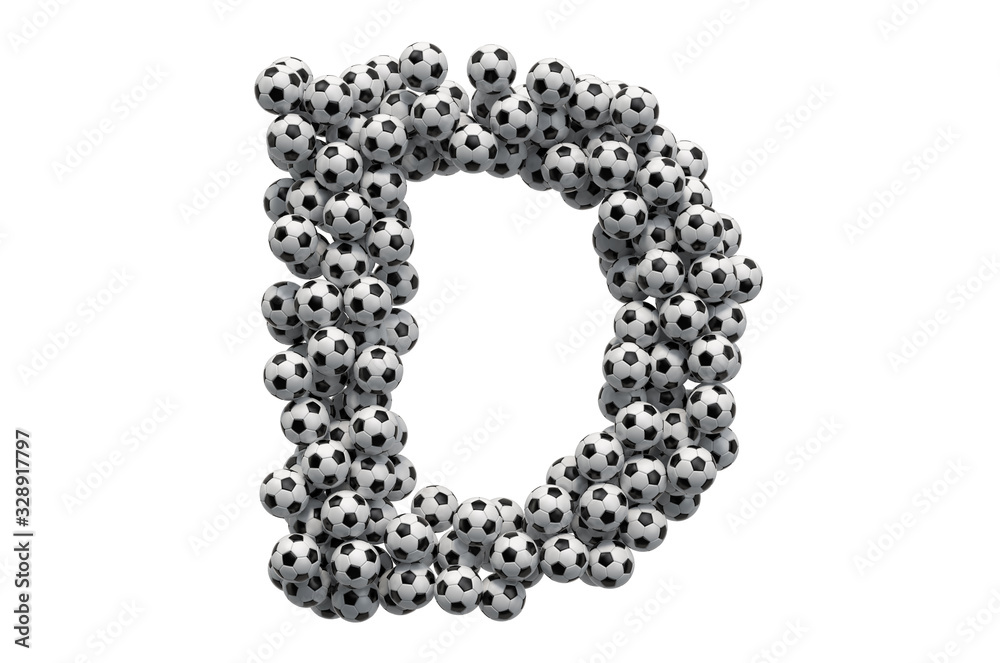 Letter D from soccer balls, 3D rendering