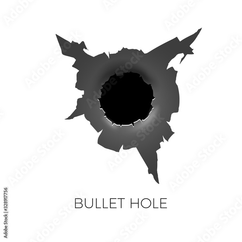 Bullet hole. Damage and cracks on surface from bullet. vector