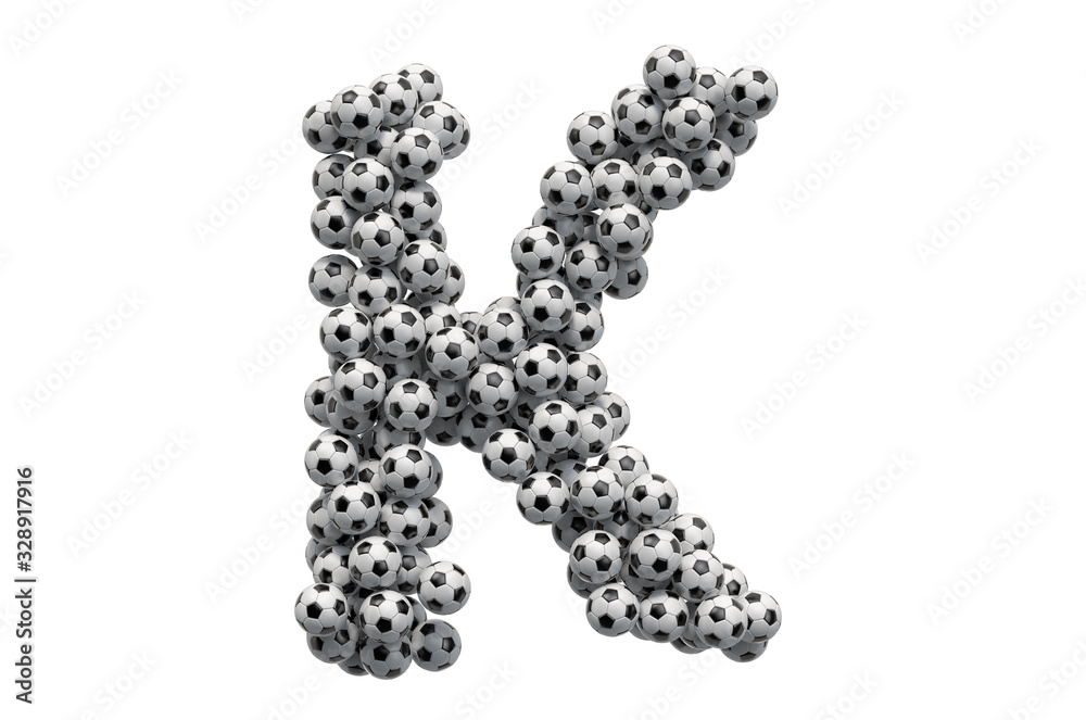 Letter K from soccer balls, 3D rendering Letter K from soccer balls, 3D rendering